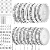 COMNICO 15 Rolls 79 FT Necklace Chains for Jewelry Making, Stainless Steel Chains Bulk Link Plated Permanent Jewelry Making Accessories with Jump Rings for DIY Necklace Earring Bracelet
