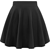 Auranso Girls Mini Skirt Stretch Waist Casual Flared Plain Pleated Skater Skirt