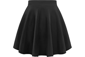 Auranso Girls Mini Skirt Stretch Waist Casual Flared Plain Pleated Skater Skirt