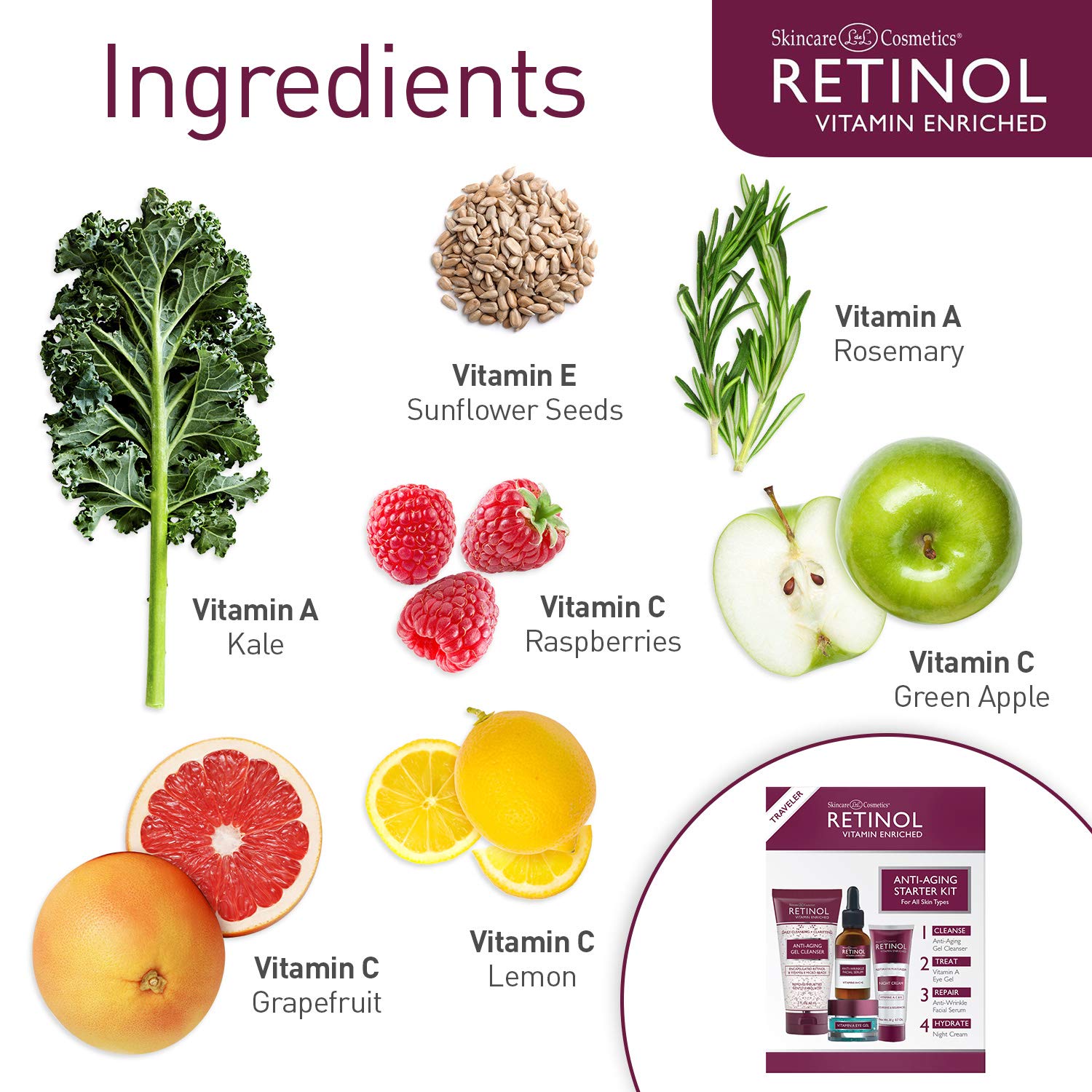 Retinol Anti-Aging Starter Kit – The Original Retinol For a Younger Look – [4] Conveniently Sized Products Perfect For Travel or First Time Try – Cleanse, Treat, Repair & Hydrate On-The-Go: Beauty