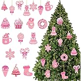 12 Pcs Pink Ornaments for Christmastree, Xmas Lollipop Candy Cane Santa Claus Ornament Cute Traditional Ornament Christmas Tree Ornaments for Xmas Party Decors