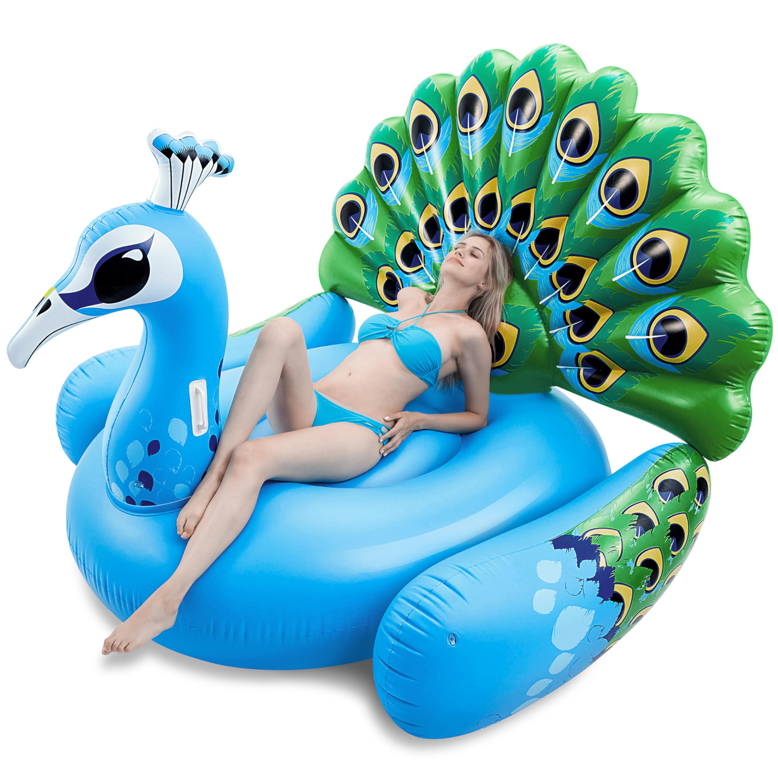 Photo 1 of JOYIN Inflatable Peacock Pool Float - Giant Blue Peacock Fun Beach Floaties, Swim Party Animal Decorations Adult Size Inflatable Summer Pool Raft Toys Lounge for Adults & Kids