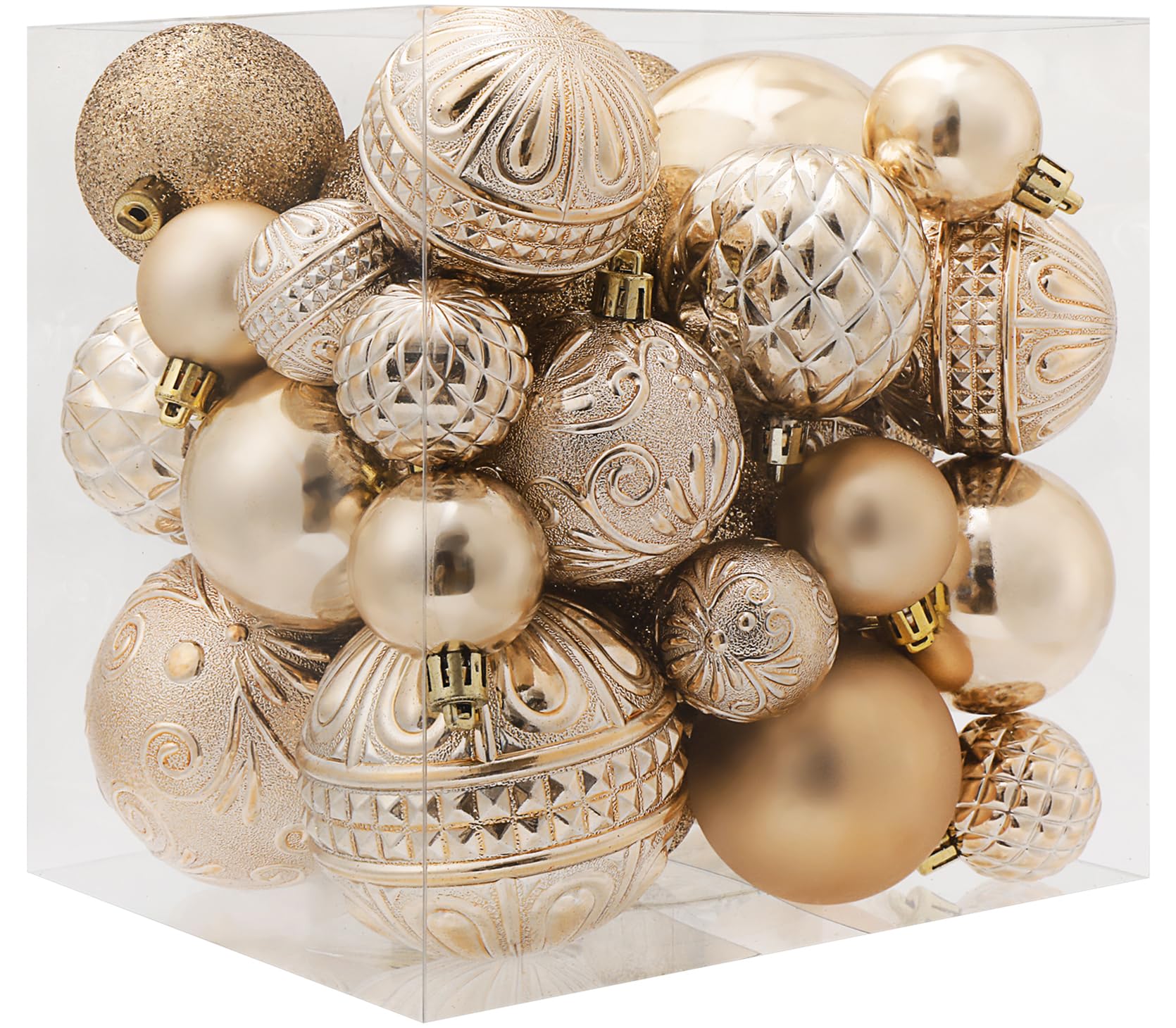 Photo 1 of Christmas Ball Ornaments Champagne Christmas Tree Decorations with Hang Rope-36pcs Shatterproof Christmas Ornaments Set with 6 Styles in 3 Sizes(Small Medium Large)