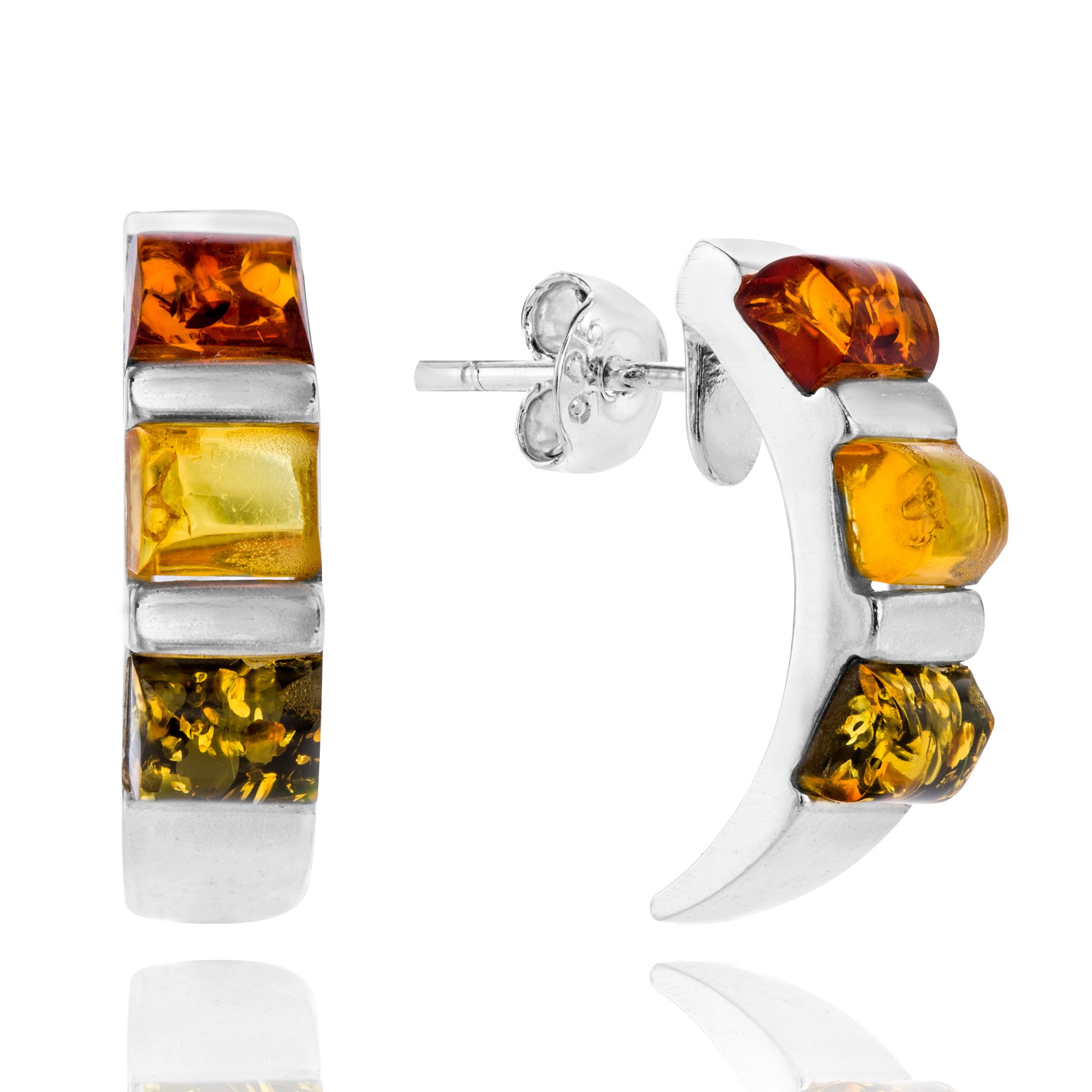 Copal Sterling Silver Womens Stud Earrings With Baltic Amber In Multiple Colors