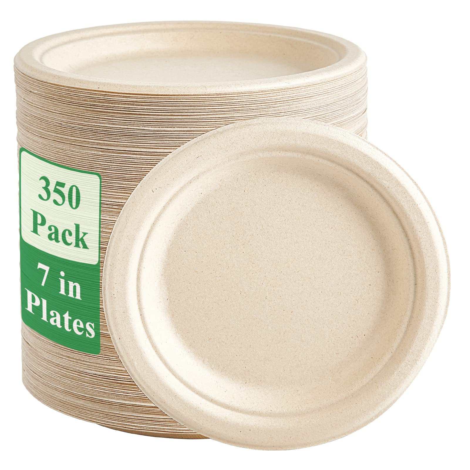 Photo 1 of Vplus 350 Pack Paper Plates 7 inch 100% Compostable Plates Heavy-Duty Disposable Paper Plates Bagasse Natural Biodegradable Eco-Friendly Sugarcane Plates