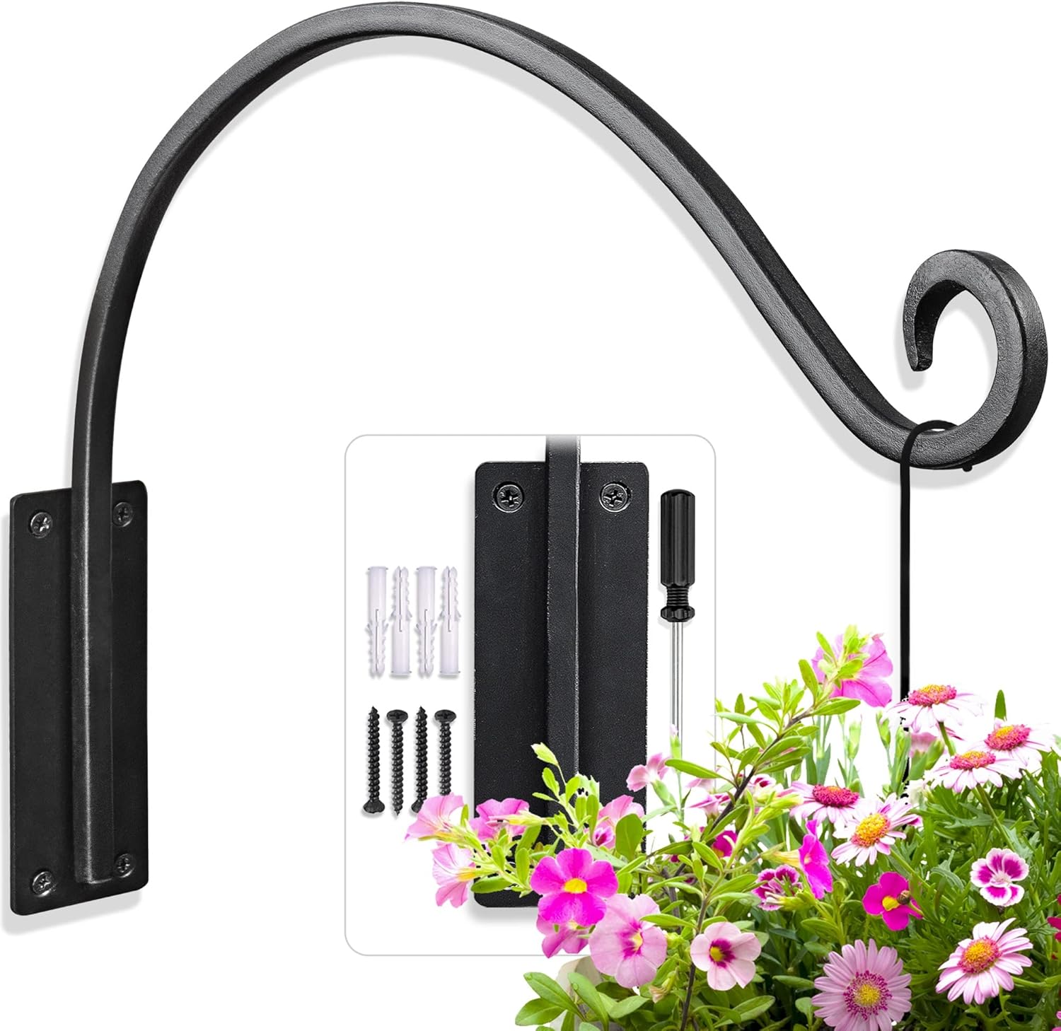 Outdoor Hanging Brackets - Qiang Ni Heavy-Duty Plant Hanger Outdoor: Hanging Plant Hook for Outside Basket - 16-Inch Wall Mount Plant Bracket for Bird Feeder