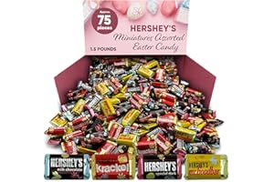 CHAIN & JO SWEETS Hershys Miniatures Assorted Easter Chocolate Candy - 1.5 Pound Approx 75 pieces - Bulk Candy Individually Wrapped - Hershys Assorted Mini Chocolate Candy Variety Pack - Hershys Dark Chocolate, Milk Chocolate, Krackel with Crisped Rice, Mr. Goodbars With Peanuts - Holiday Snacks Easter Candy Kids & Adults - Chocolate Miniatures