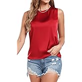 Wantschun Women's Summer Fall Silk Satin Tops Sleeveless Shirt Blouse Basic Casual Crew Neck Tank Top