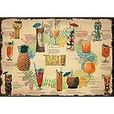 Maydeer Metal Sign - Tiki Bar Cocktail Menu 12x8 Inch Aluminum Tin Retro Art Decor