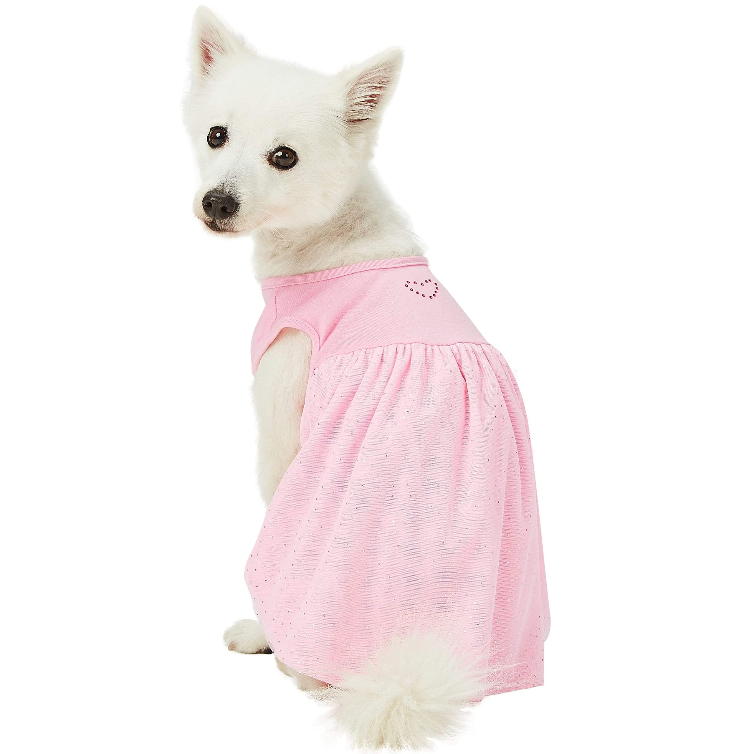 Blueberry Pet My Little Princess Cotton Blend Dog Tulle Dress in Lovely Pink with Valentine Heart, Back Length 30cm, Pack of 1 Clothes for Dogs