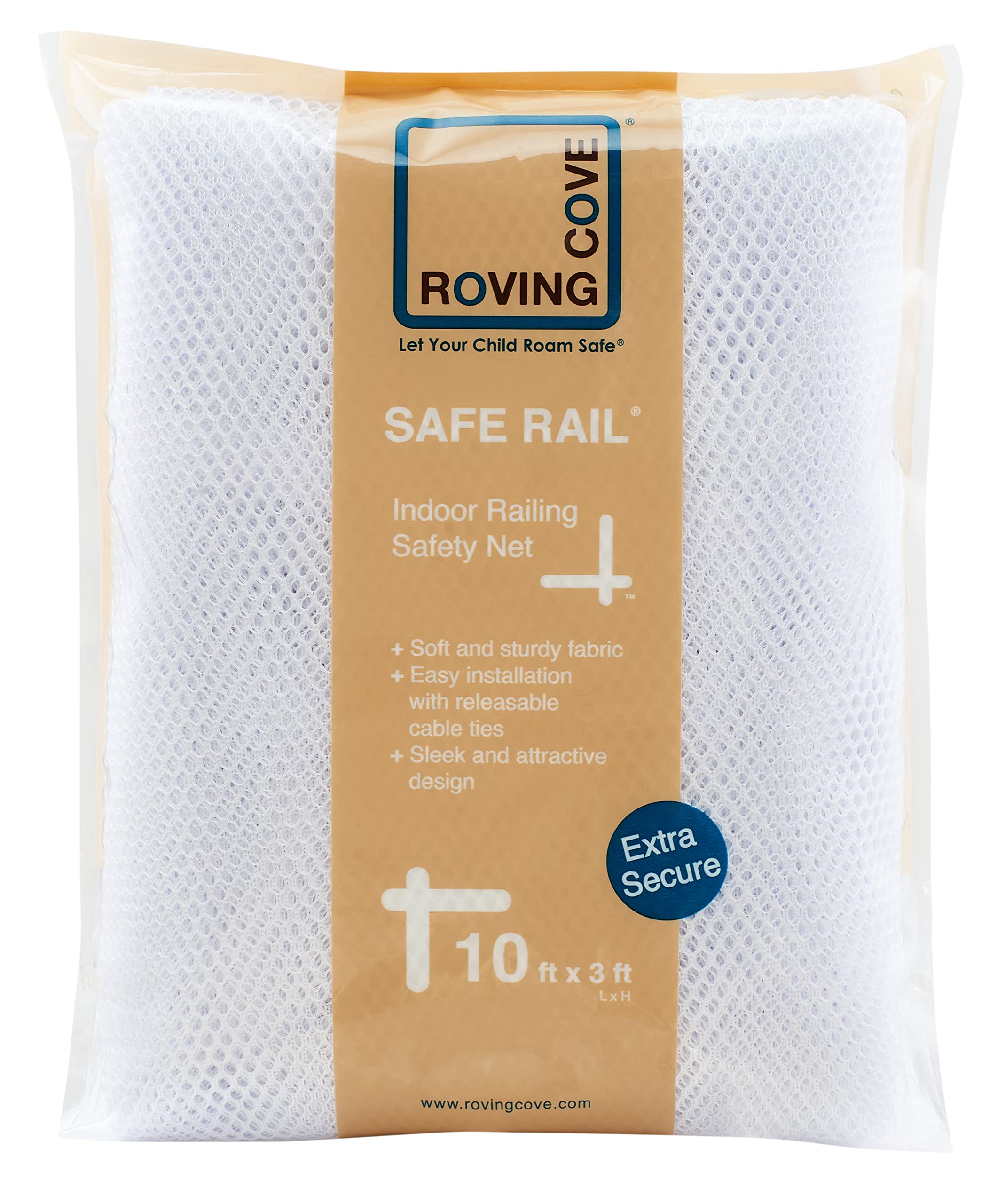 Roving Cove Stair Banister Guard 10ft x 3ft, Railing Safety Net for Baby Proofing, Child Safety Gate Cover, Balcony Mesh Netting, Pearl White