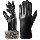 Neiicty Super Warm Fur Lined Leather Gloves Women Touchscreen Texting Driving Gloves Simple Classic Style