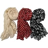 IDOLPET 3 Packs Cotton Hemp Shawl Wrap Long Head Neck Scarf for Women and Men Lightweight Four Season Use