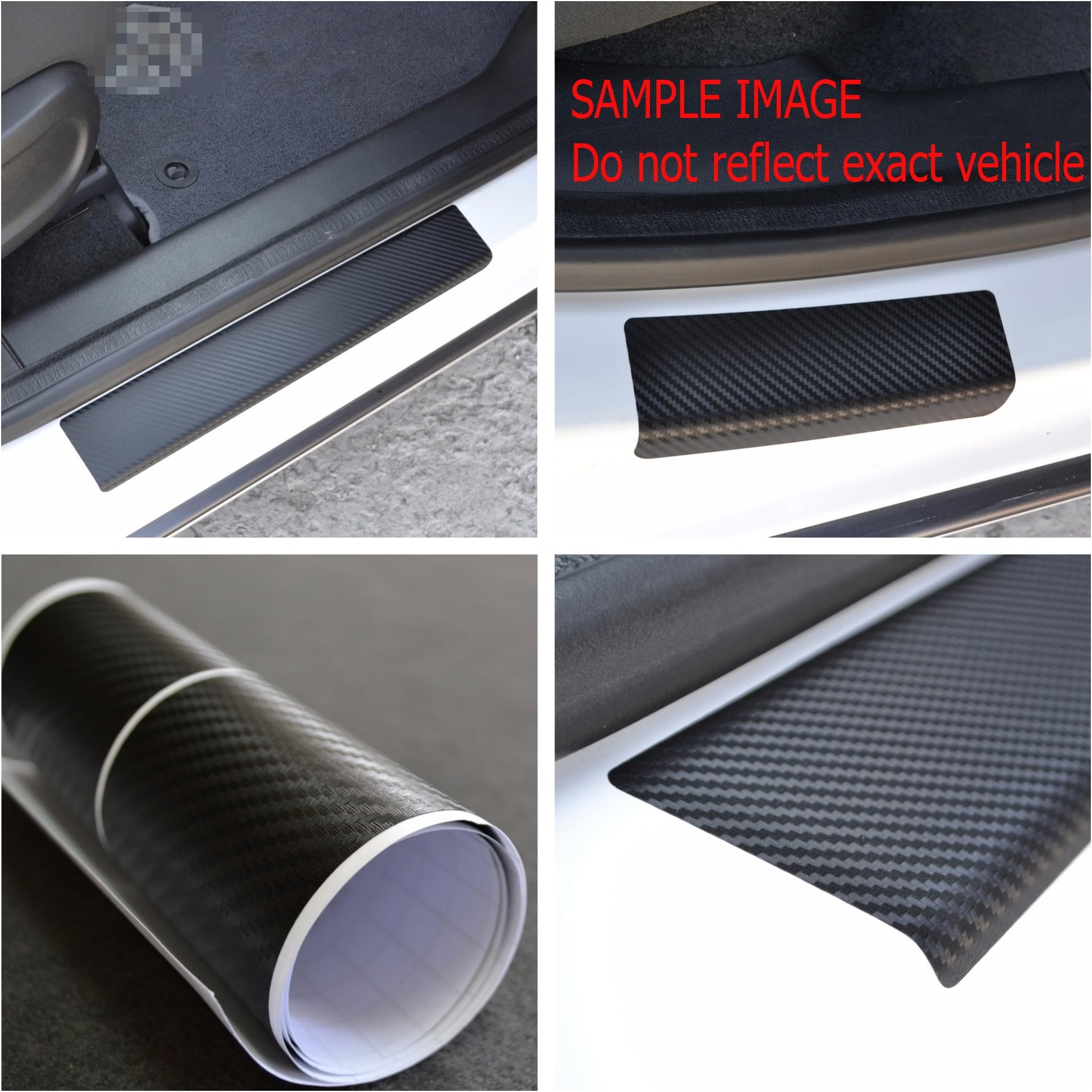 Door Sill Protector Film fit Volkswagen Tiguan Allspace 2016 2017 2018 Black Carbon Fiber Texture Decals Vinyl Wrap Scuff Protection Entry Guard 4 pcs Kit