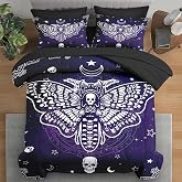 Pamnest Comforter Set Queen Size, Death Moth 7 Pcs Bedding for Kids and Adults, Halloween Bedding Sets with Fitted Sheet 2 Pillowcases & 2 Shams for Bedroom Bed Decor