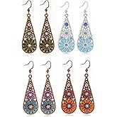 GANDC Bohemian Crystal Teardrop Dangle Earrings, Copper, Tribal Geometric Design, Handmade National Style for Women