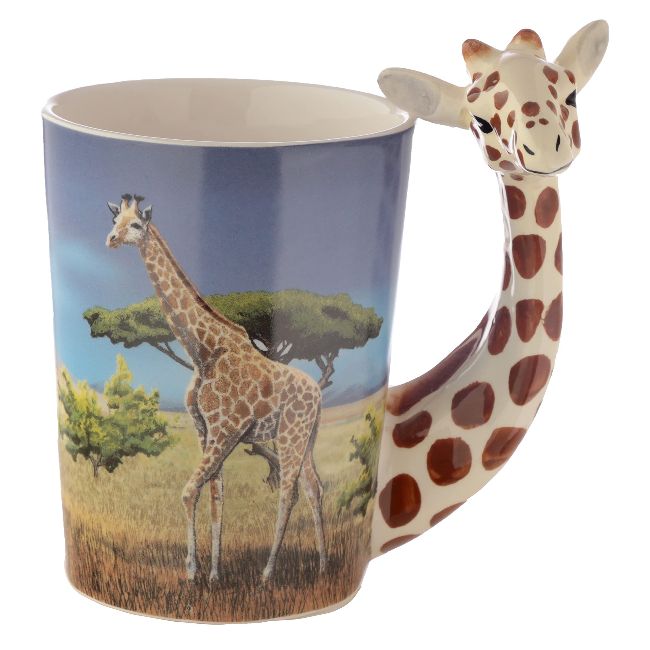 Puckator Giraffe Savannah Decal Ceramic Shaped Handle Tea Coffee Mug - Funny Home Accessories - Cute Gifts for Girlfriend - Large Mugs for Men Women Hot Drinks - Cute Cups Presents Secret Santa Gift