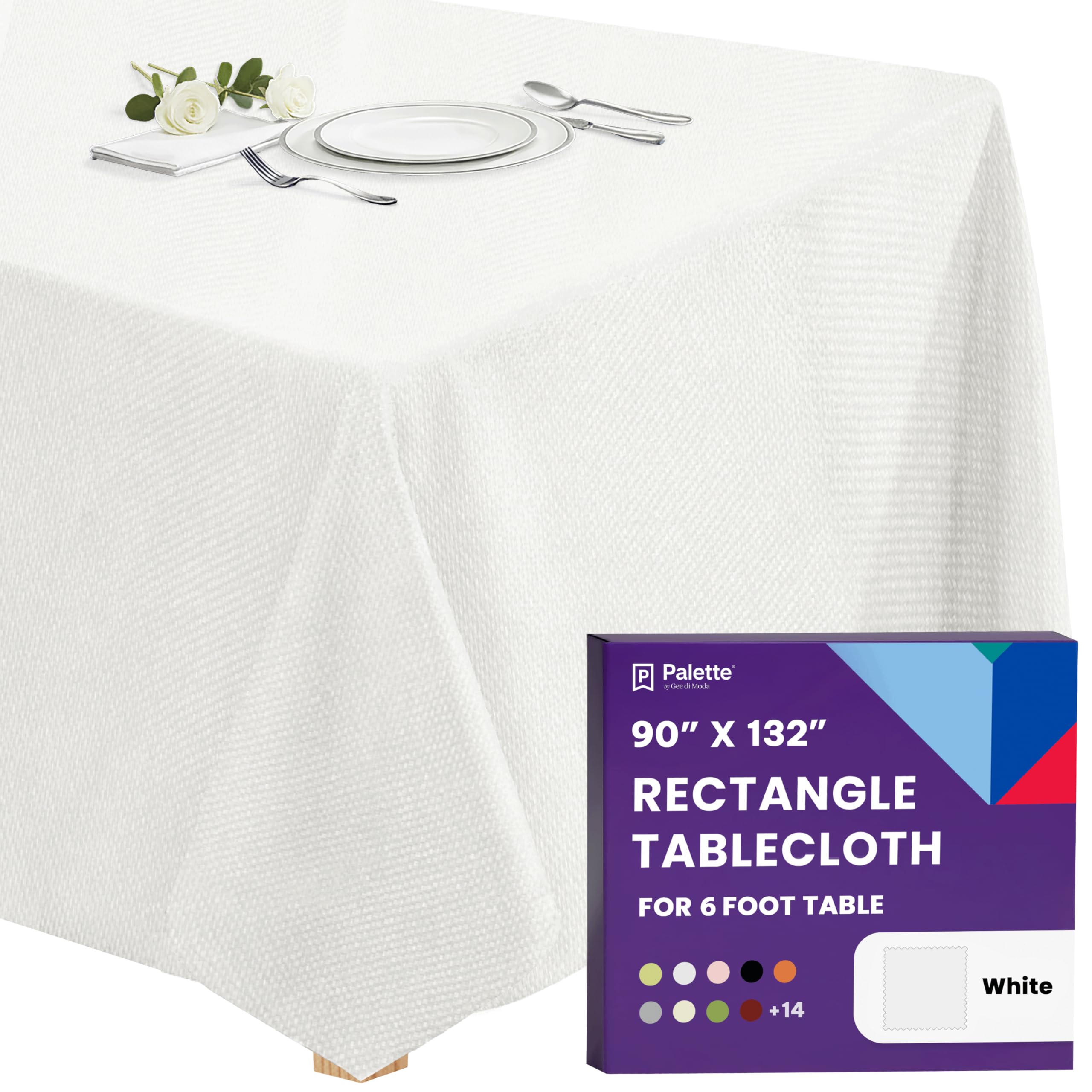 Gee Di Moda Rectangle Tablecloth - 90 x 132 Inch White Table Cloth for 6 Foot Table with Floor-Length Drop - Heavy Duty Washable Fabric - 6 Ft Buffet Table, Holiday Party, Wedding & Baby Shower — image 1