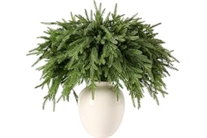 CLEANGOR 12Pcs 18'' Norfolk Pine Stems Realistic, Lifelike Christmas Greenery Pine Branches for DIY Wreaths, Vase Fillers, Indoor Outdoor Decor, Real Touch Christmas Decorations for Table, Mantle