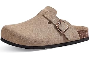 KIDMI Unisex Vegan Suede Clogs Leather Mules Womens Mens Cork Footbed Potato Shoes with Arch Support