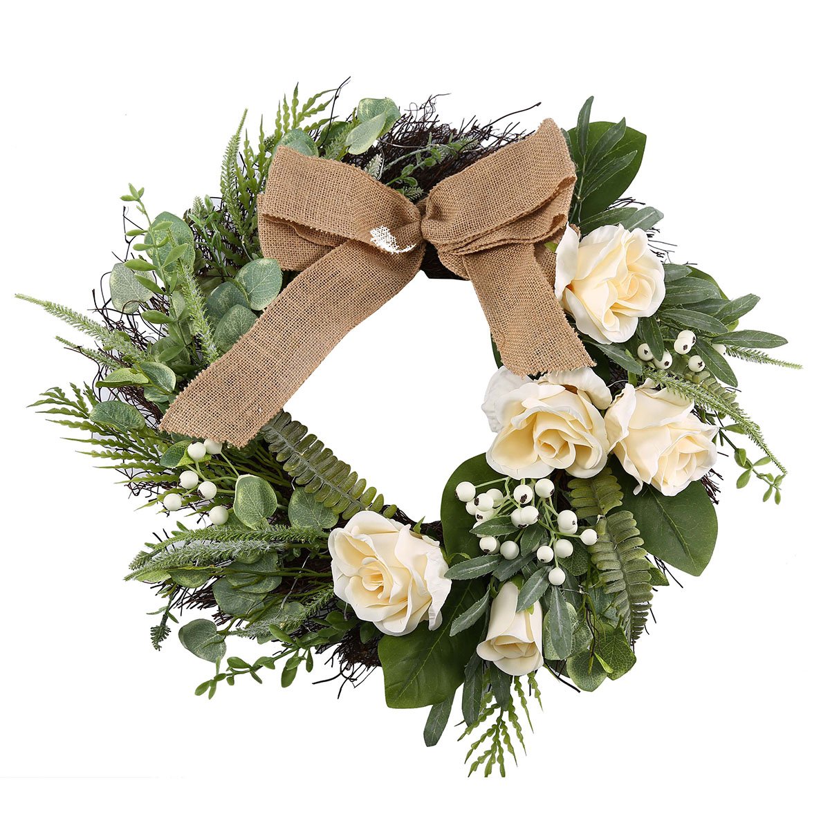 Artificial Outdoor Wreath With Lights 19 Inch Handcrafted Wreaths for Winter Home Decor, Green Front Door Wreath for Garden (Rose)