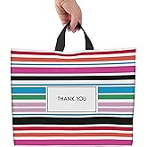 Purple Q Crafts Thank You Bags for Business Striped Plastic Bags 15" W x12 H 50 Pack Shopping Bags for Boutique with Soft Loop Handle (12"x15")