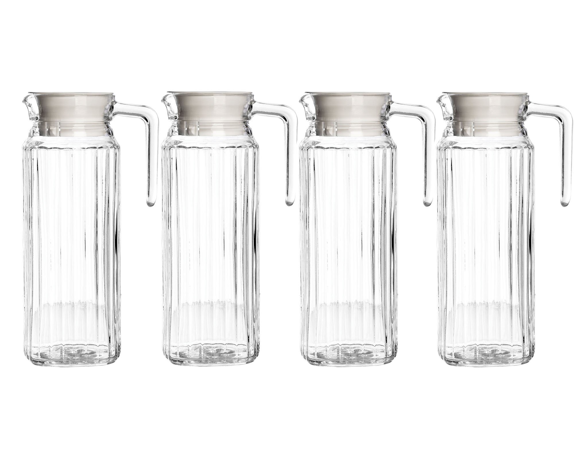 Get Goods Set of 4 New Large 1L Ravenhead Kitchen Fridge Glass Pitcher Water Milk Juice 1 Litre Jugs & Lids