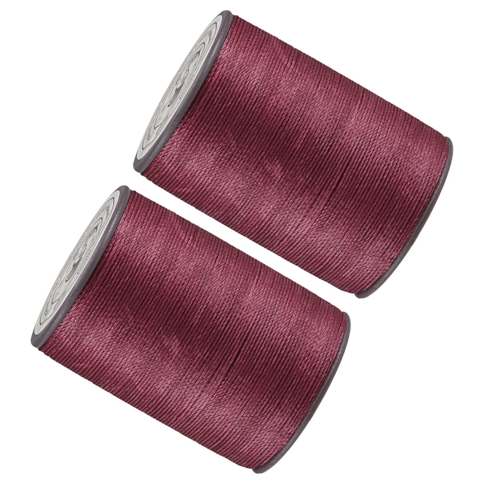 Kozelo 2pcs Thin Leather Waxed Sewing Thread -[0.55mm x 137 Yards] Practical Long Waxed Cord Sewing Thread for Leather Craft DIY Bookbinding Use|PET & Wax Coating, Maroon