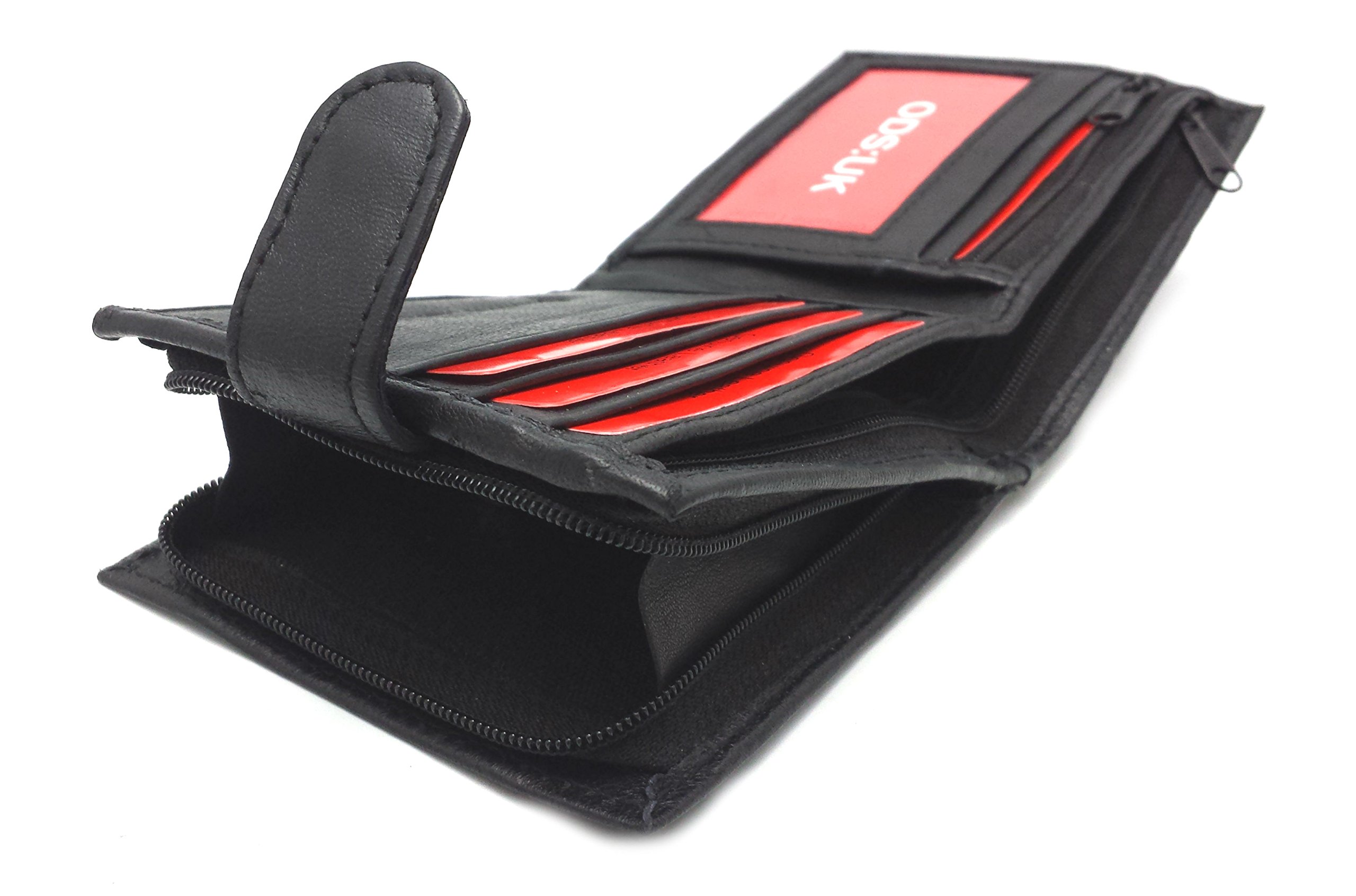 ODS:UK® Mens Black Genuine Real Leather Wallet with Large Zip Around Coin Pocket/Pouch