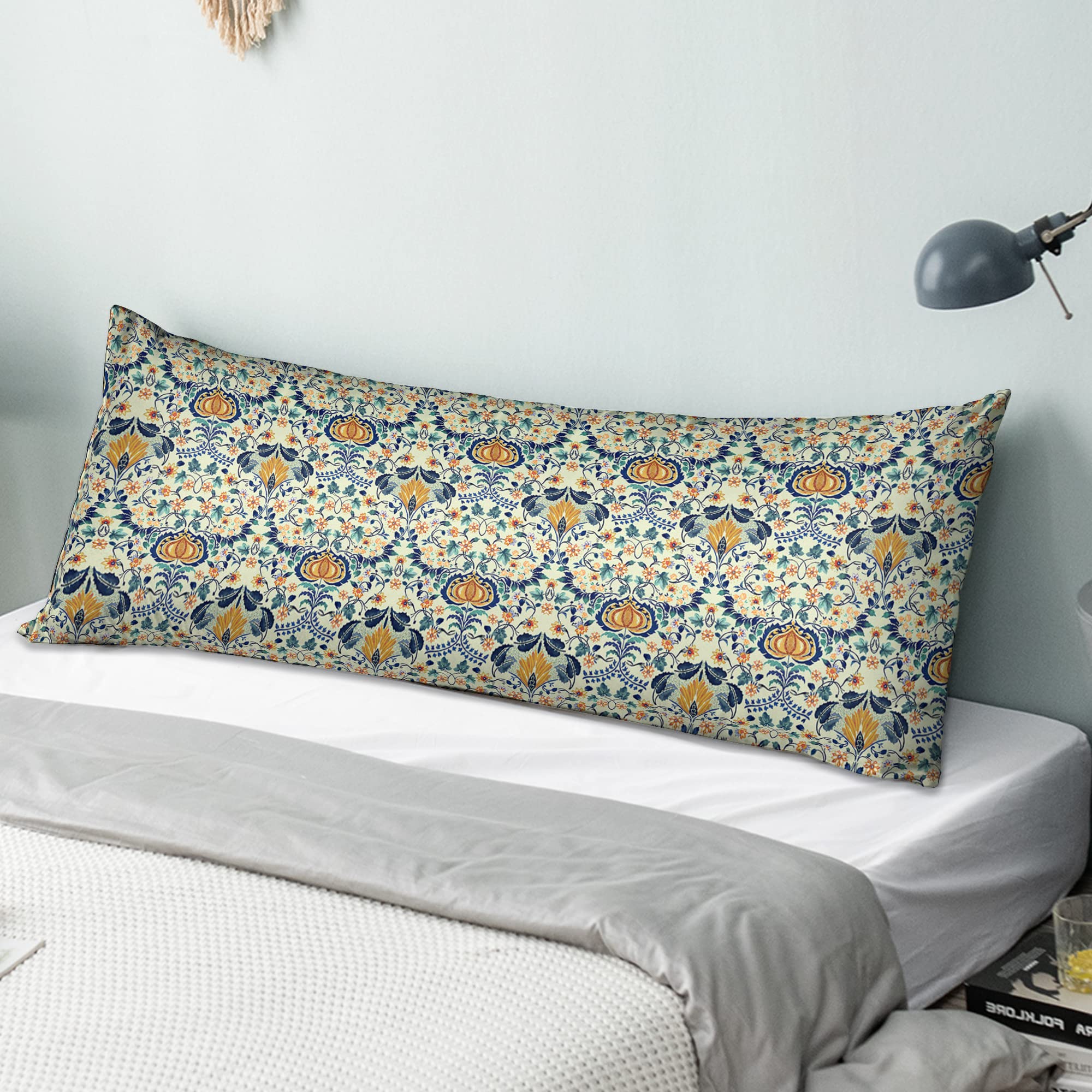 Obal William Morris Body Pillow Cases, Original Design Velvet Long Bolster Pillowcase Pregnancy Maternity Orthopaedic Support Pillow Cover (Double 54'' 137cm, Yellow Little Chintz)