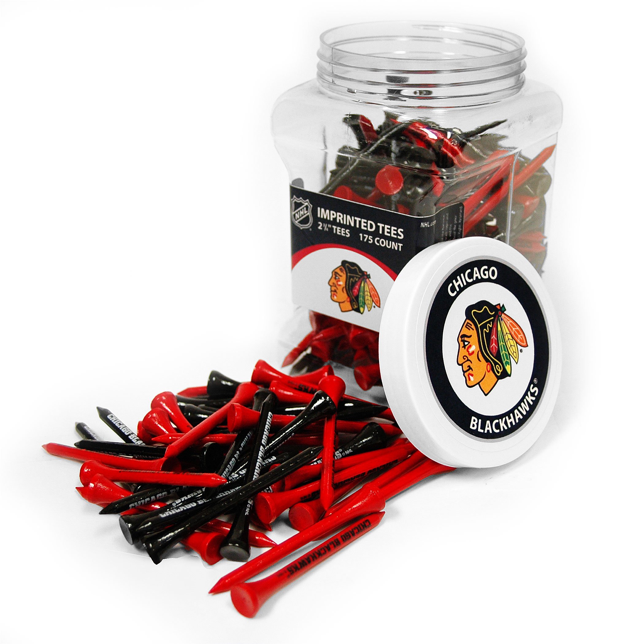 Team Golf NHL Chicago Blackhawks Jar Of 175 Golf Tees 2-3/4" Golf Tees, 175 Pack, Regulation Size, Multi Team Colors
