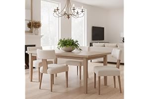 HNY Mid Century Modern Dining Chairs Set of 4, Farmhouse Linen Fabric Upholstered Accent Curved Backrest Kitchen Chairs, with Hardwood Frame, Beige