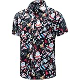 J&DHUASHA Christmas Hawaiian Shirt for Men Short Sleeve Button Down Santa Vacation Dress Shirts