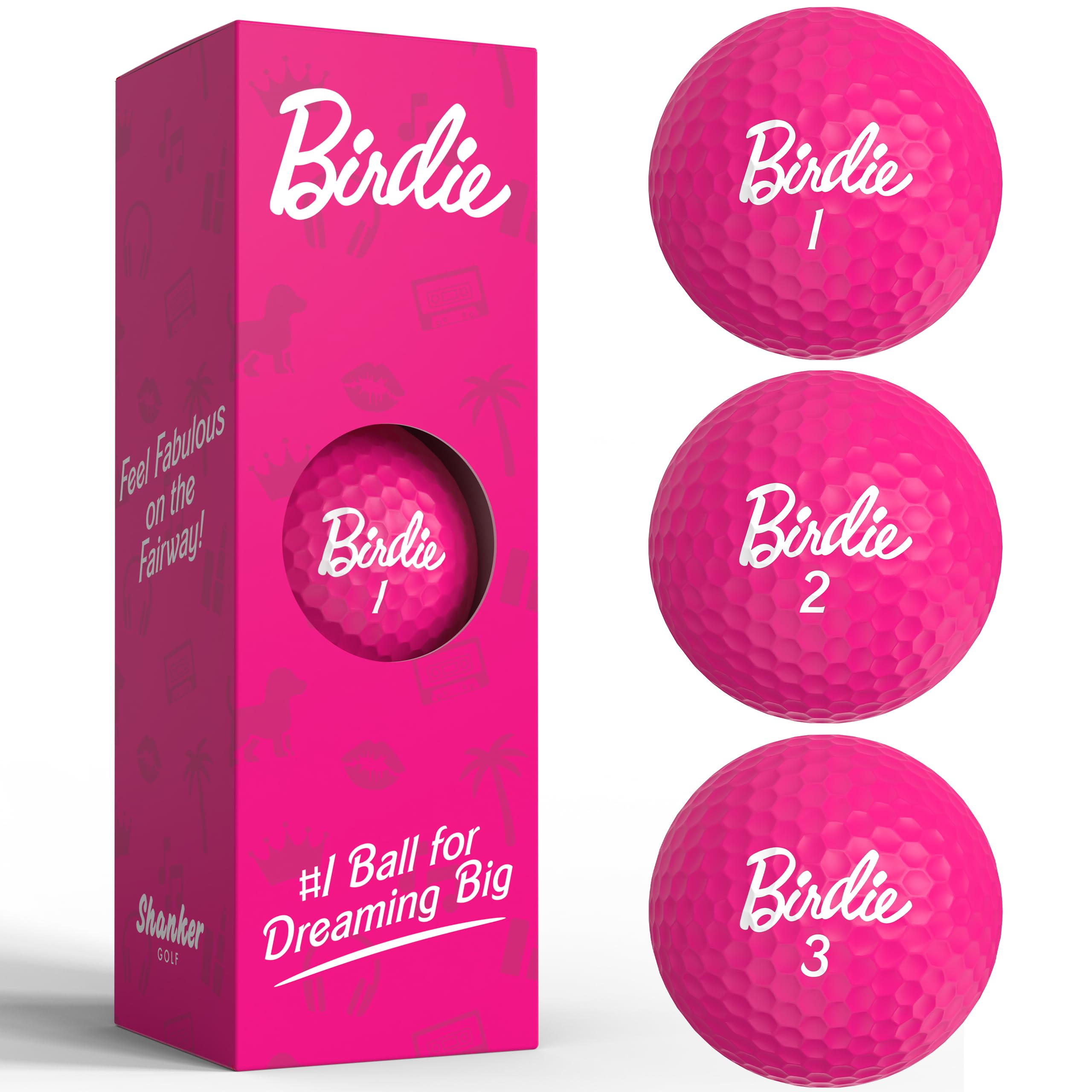Shanker Golf - Pink Golf Balls - Funny Birdie Women's Golf Balls - Fun Golf Gifts for Women (Sleeve of 3, Novelty)