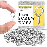 1 Inch Eye Hook Screw 80PCS, 304 Stainless Steel Small Screw Eyes Hooks, Heavy Duty Eyelet Screw - Stainless Steel Eyelets Eyehooks Self Tapping Eye Bolt Sheep Screw Eyes for Wood Hanging Artwork (80)