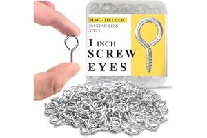 JING-HELPER 1 Inch Eye Hook Screw 80PCS, 304 Stainless Steel Small Screw Eyes Hooks, Heavy Duty Eyelet Screw - Stainless Steel Eyelets Eyehooks Self Tapping Eye Bolt Sheep Screw Eyes for Wood Hanging Artwork (80)