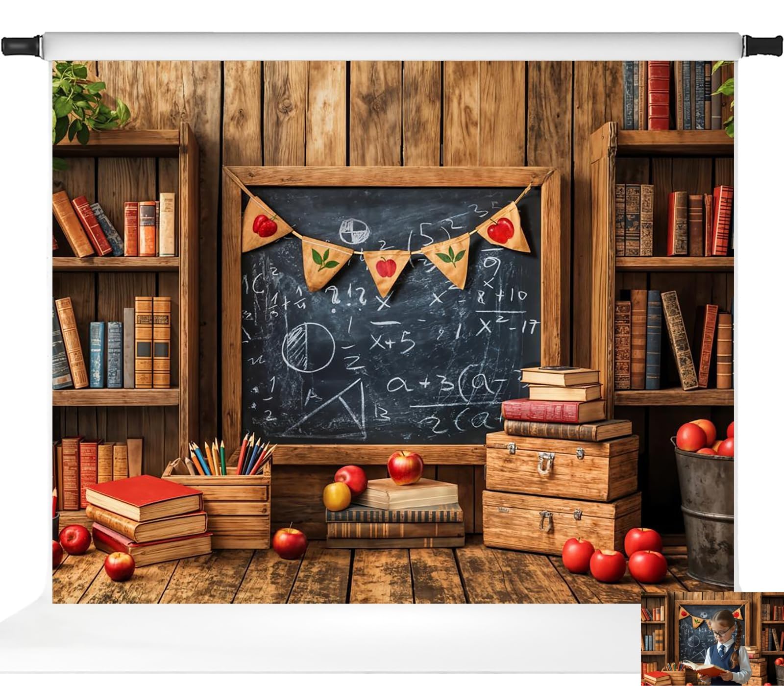 Photo 1 of Kate Back to School Blackboard Bookshelf Wood Backdrop Photo Background Studio Props,10x8ft
