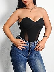 WDIRARA Women's Mesh Strapless Stretch Bandeau