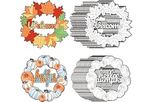 Sereliy 24 Pcs Fall Coloring Wreath Crafts for Kid, Color Your Own Thanksgiving Crafts, DIY Paper Fall Wreath for Classroom Activities Thanksgiving Games.(Thanksgiving)