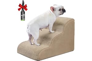 Ryoizen Dog Stairs Ramp for Bed and Couch Pet Stairs for Small Dogs, Extra Wide Dog Steps with Sturdy High-Density Foam, Pet Steps with Non-Slip Bottom for Puppy, Gifts Lint Roller, Tan