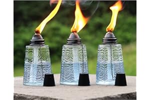 Seraphic Citronella Table Top Torches for Outdoor Patio, 16oz Decorative Glass Torch Citronella Candles for Outside Deck, Garden, Parties, Set of 3, Clear