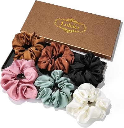 Lolalet Satin Scrunchies 6 Pack Soft Hair Ties for All Hair Types Style B