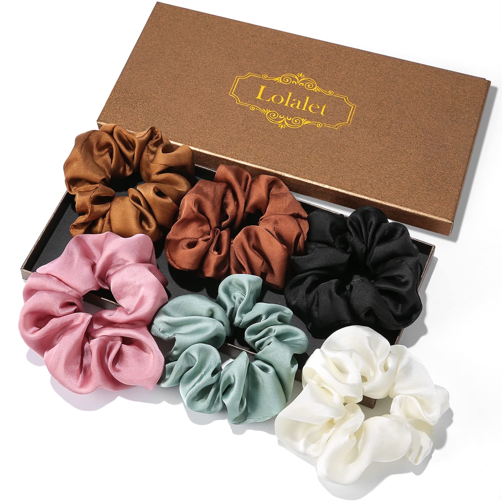 Lolalet Scrunchies for Women Girls, Satin Hair Scrunchies Softer Than Silk Hair Ties, Big Scrunchy Ponytail Holder with Elastic Hair Bands for Thick Thin Curly Hair -6 Pack, Style B — image 1