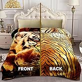 YHSF Korean Mink Blanket - 2 Ply Thick & Soft Reversible Printed Plush - Warm Cozy & Comfy Korean Faux Mink Blanket - Easy Care, Fade-Proof, Tiger Design - Queen Size, 5 LB, 87 in x 75 in
