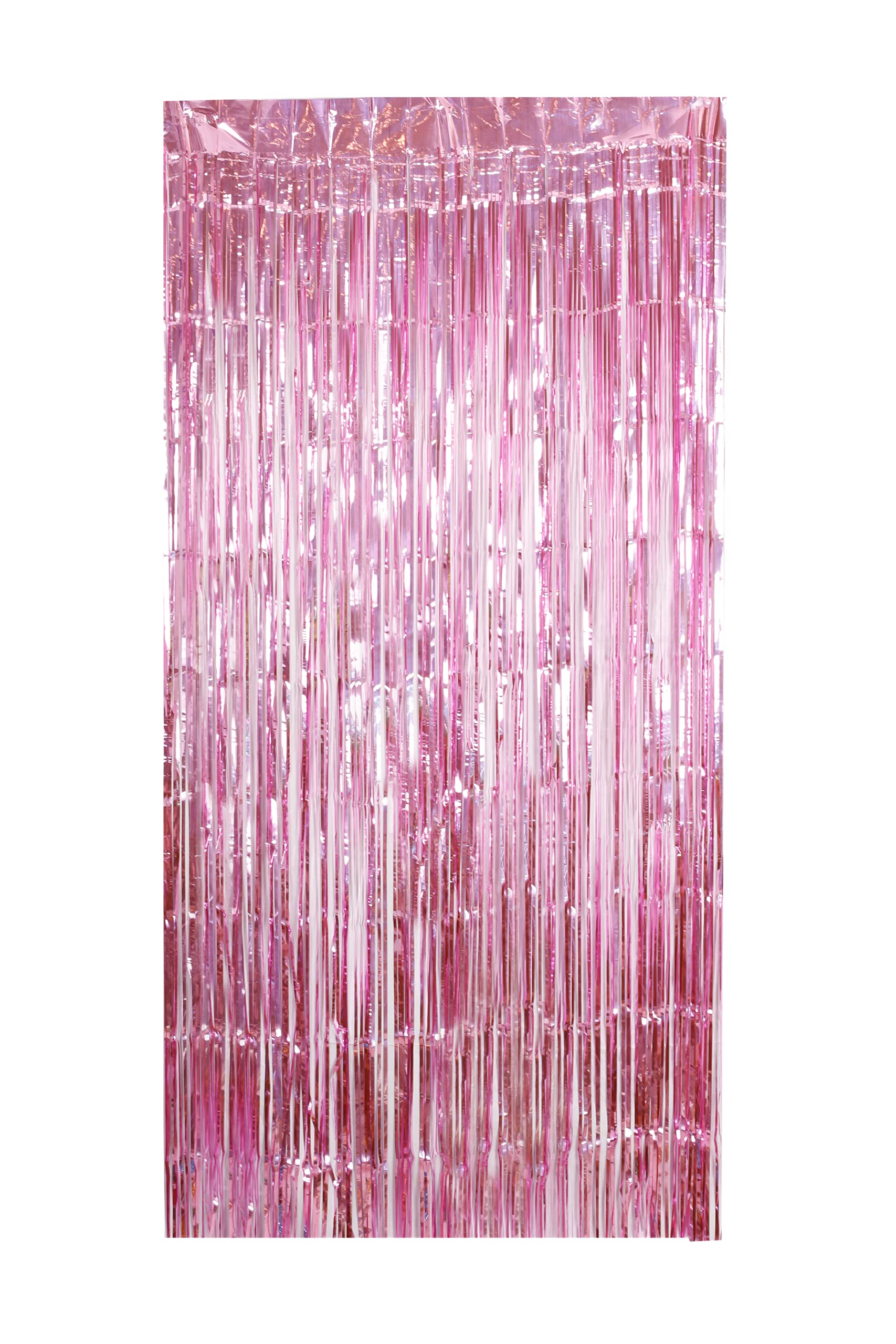3pcs Metallic Tinsel Foil Fringe Curtain, Shiny Hanging Streamers, Long Strands Decoration, Colourful Sparkle, Photo Booth Backdrop (Pink, 1m Width x 3m Height)