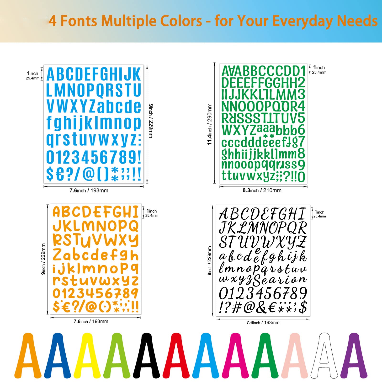 972 Alphabet Stickers Large 12 Sheets Letter Stickers, 1 inch Vinyl Self-Adhesive Sticker Letters, Black Sticker Letters ABC and DIY Mailbox House Numbers, for Labels, Store Signs, Scrapbooking Crafts