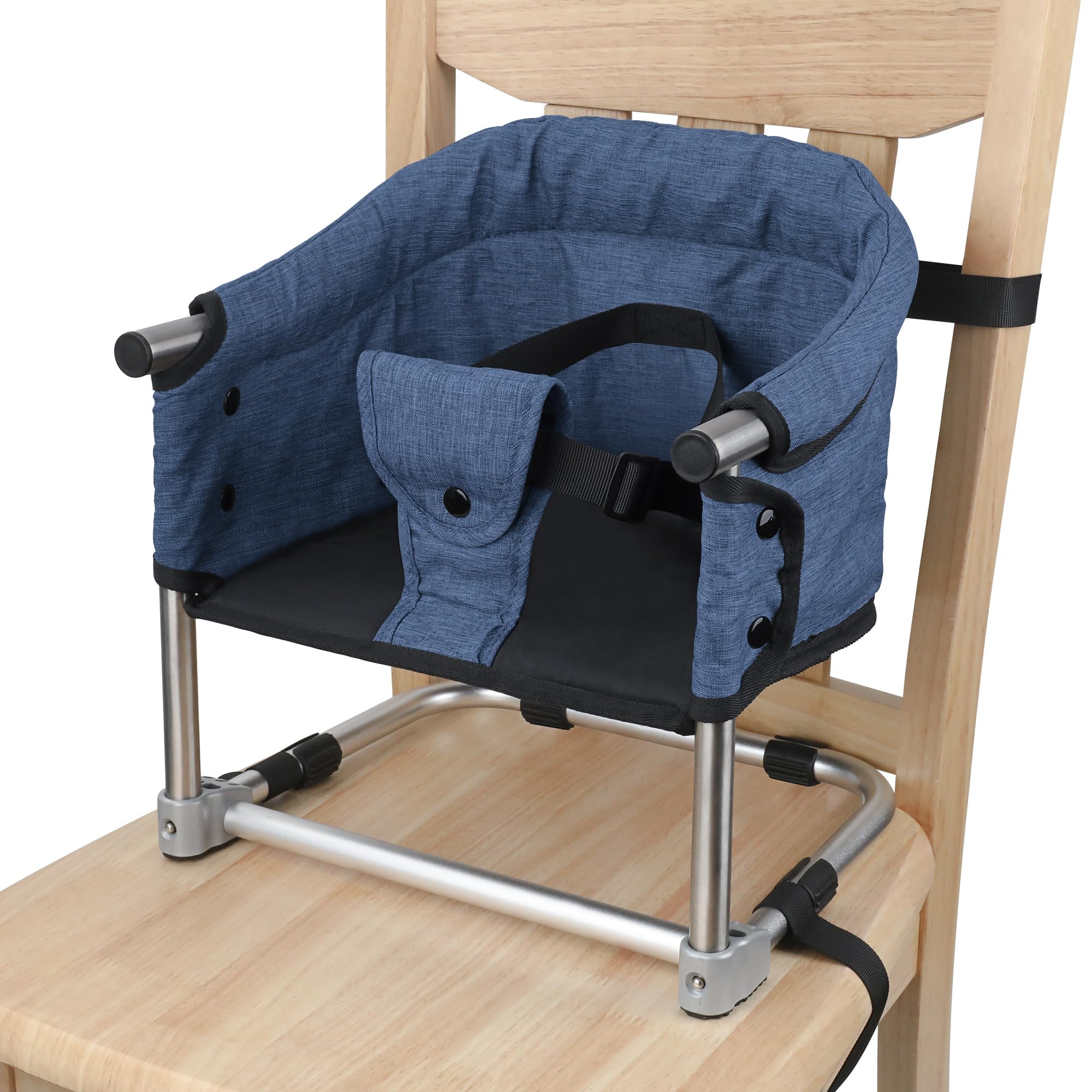 Photo 1 of Booster Seat for Dining Table: Portable Toddler Booster Chair with Safety Buckle and Height Adjustable, Foldable Baby Feeding Chair, Kids High Chair Booster Seat for Kitchen Home Travel - Navy Blue