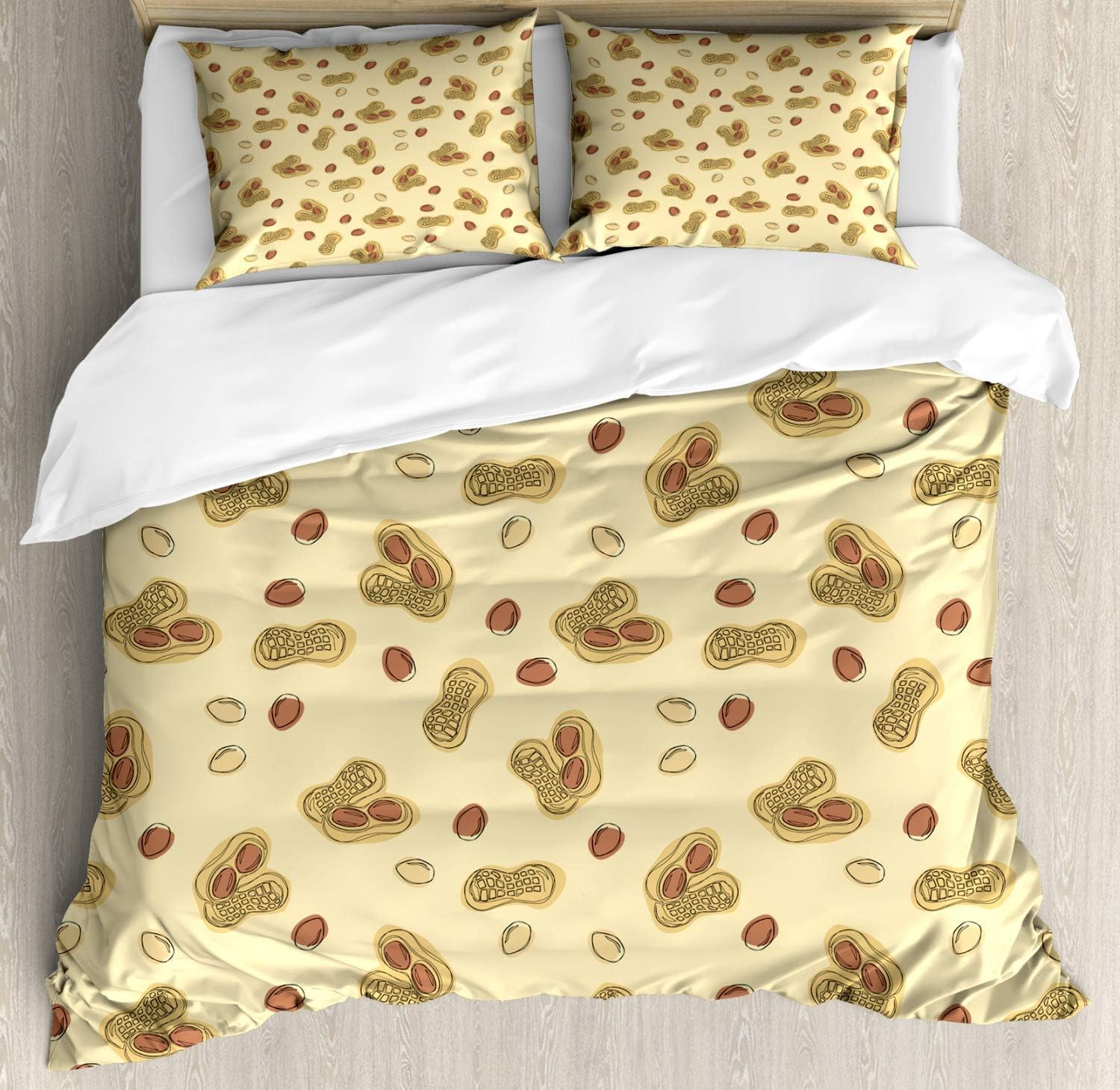 Butter Yellow Bedding Sets, Doodle Style Peanuts Nutritious Nuts, 3