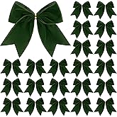 24 Pcs Christmas Velvet Bows - Velvet Ornament Bow with Wire Frame - Wired Ribbon Bows for Xmas Wreath Garland Tree Decor, DIY Craft, Indoor Outdoor Holiday Decorations 2.5" W, 6 x 6 inch (Green)