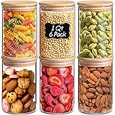 ComSaf 1 Qt Glass Storage Containers with Lids, Glass Jars with Lids, Clear Food Storage Jar, Round Canister Set of 6, Pantry